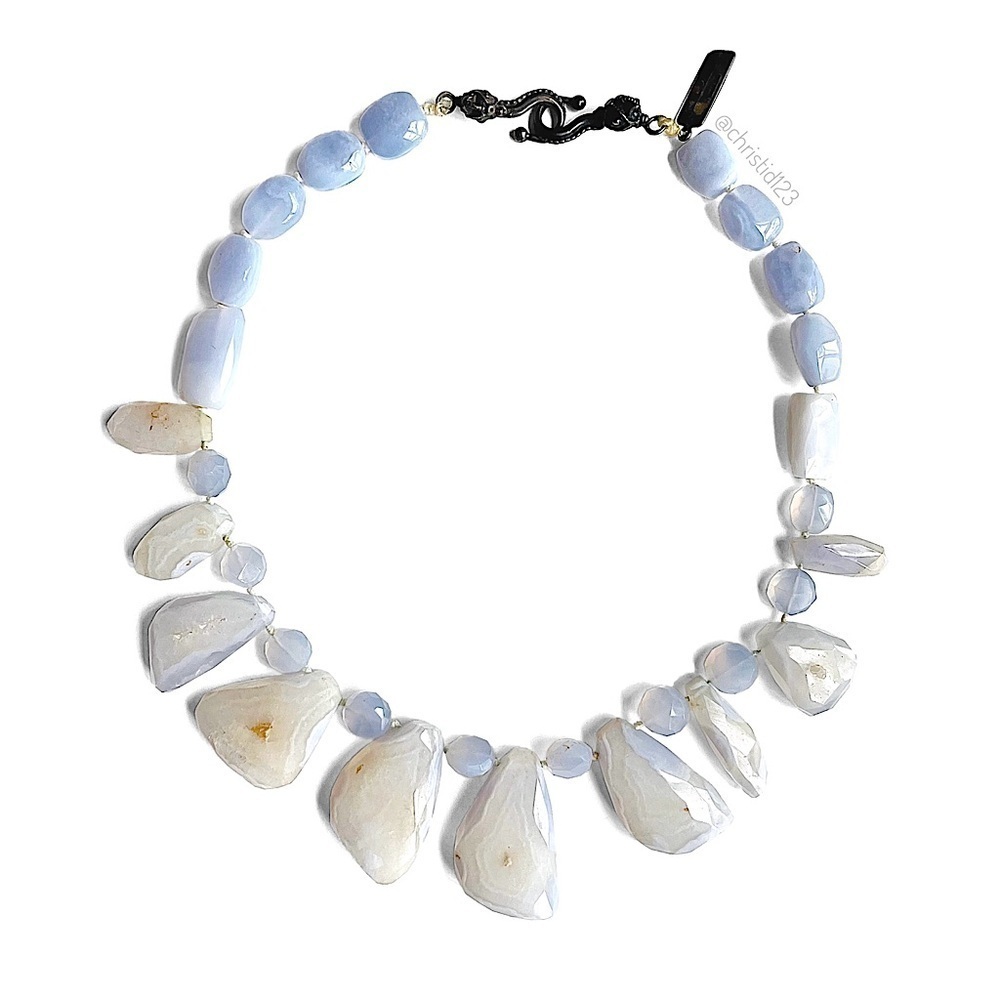 Rebecca Collins Chalcedony Lace Agate Stone Necklace